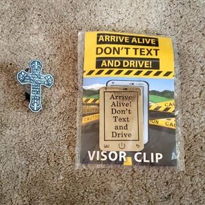 2 Visor Clips (Arrive Alive & a Cross)